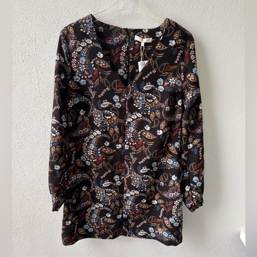 WAYF Floral V Neck Long Sleeve Dress Size L Cottagecore Boho Mini